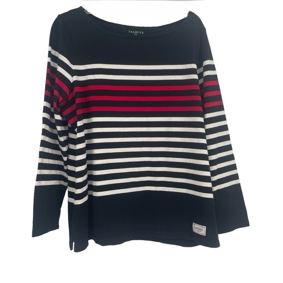 Talbot’s Pullover Sweater Top Striped Knit Long Sleeve Black Size X (14W-16W) - Picture 1 of 10